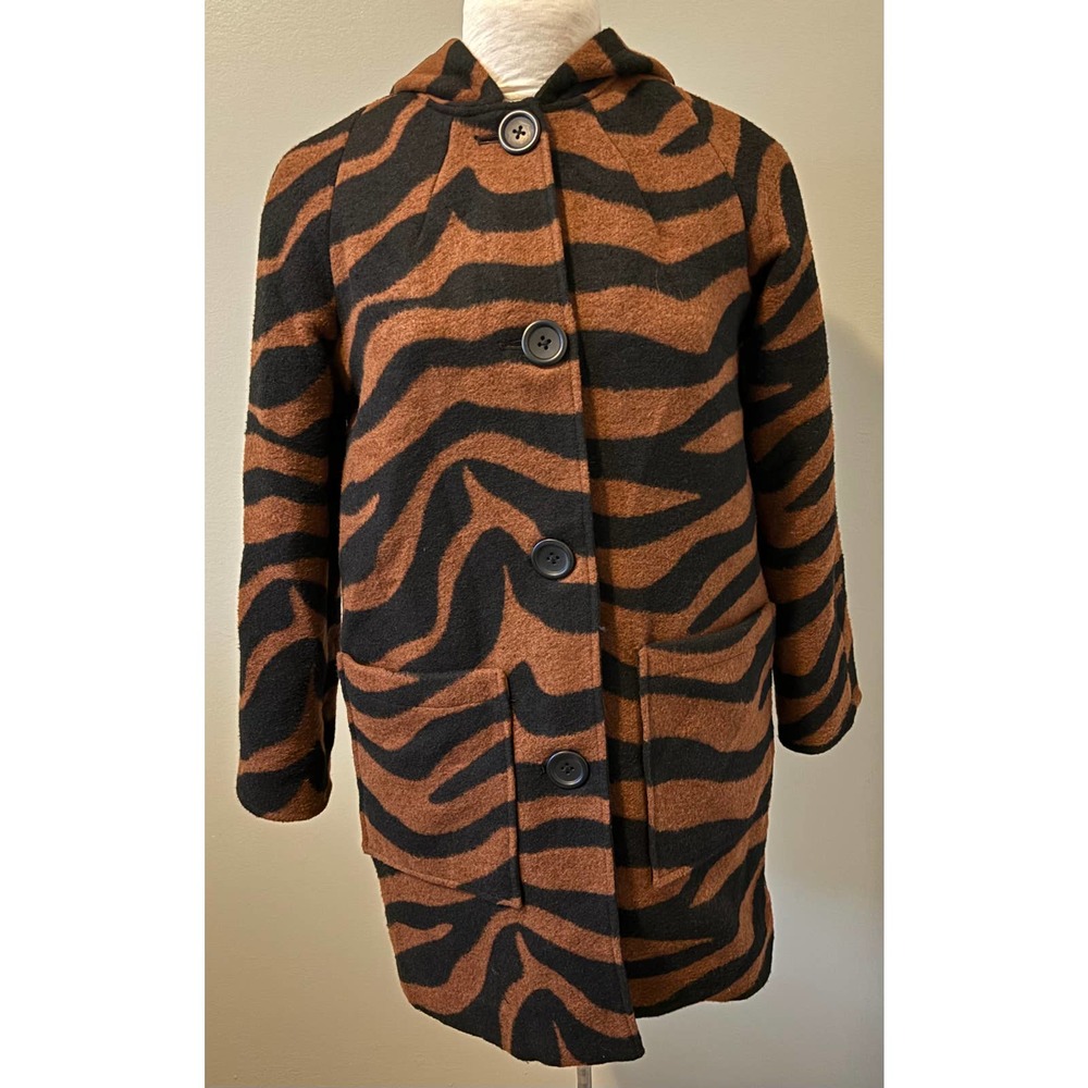 Linea By Louis Dell’Olio Wool Blend Tiger Stripe Lined Hooded Coat XXS NWOT
